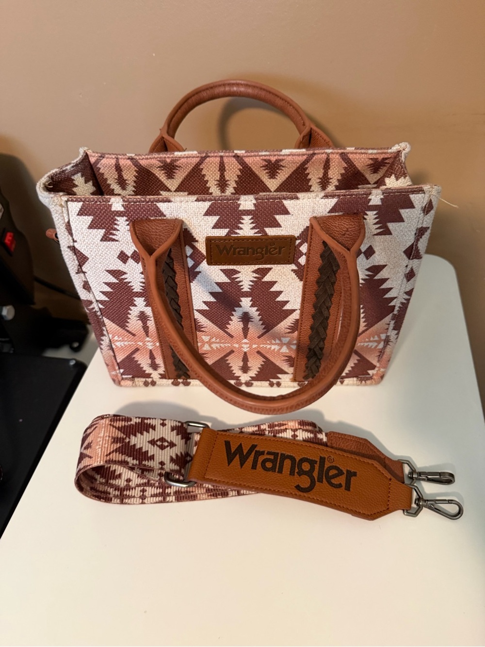 Wrangler Pink & Brown Southwestern Mini Tote with Detachable Strap